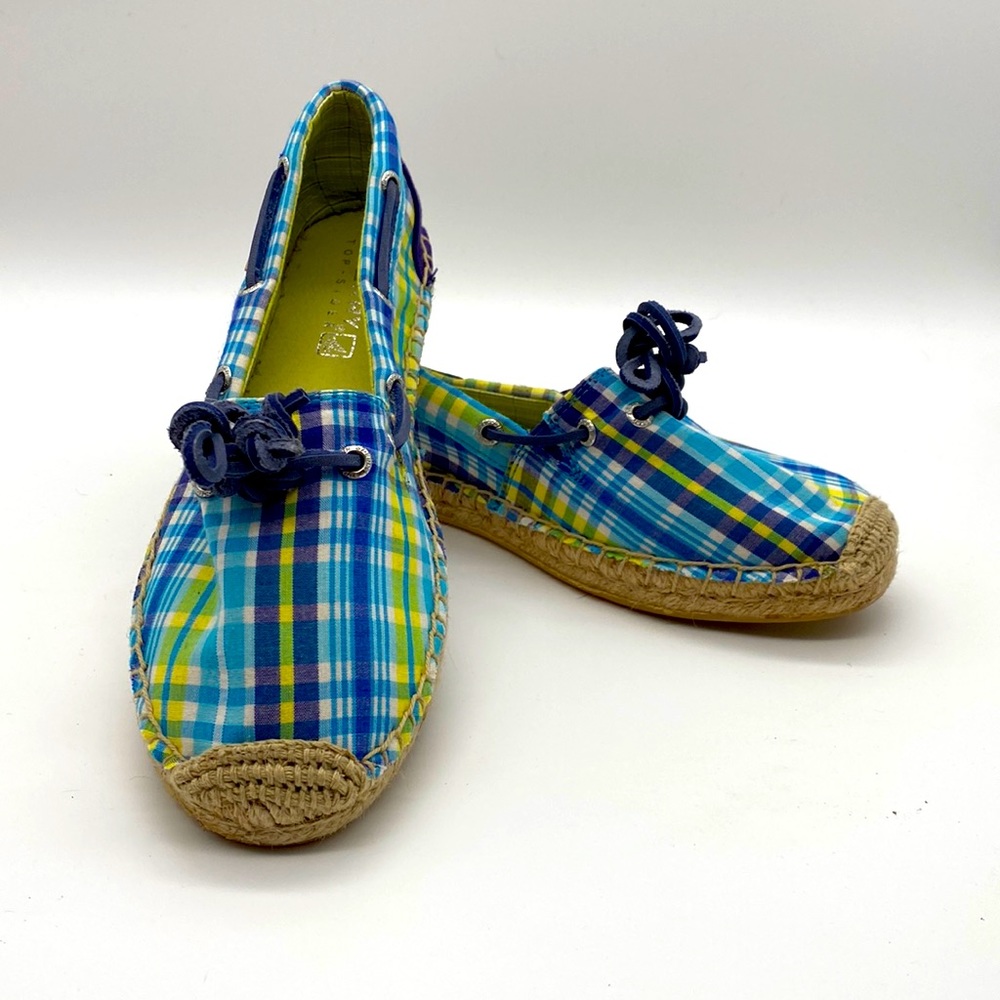 Sperry Topsider espadrilles size 7. Blue, yellow white plaid